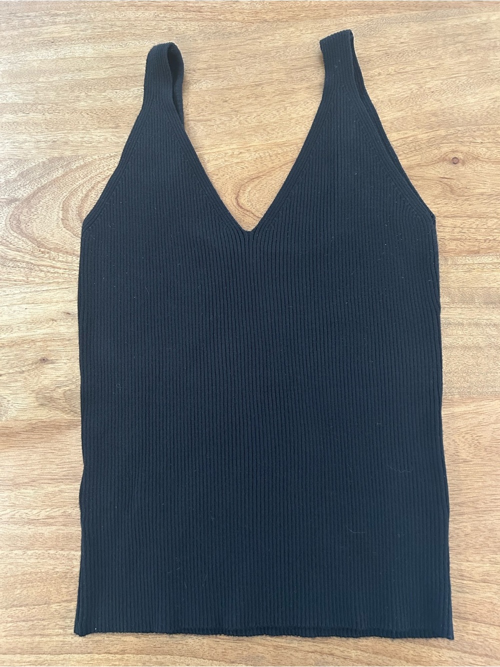 Black Ribbed V-Neck Tank Top